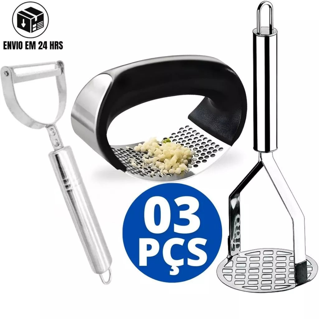 Kit 03 Peças de Amassadores em Inox