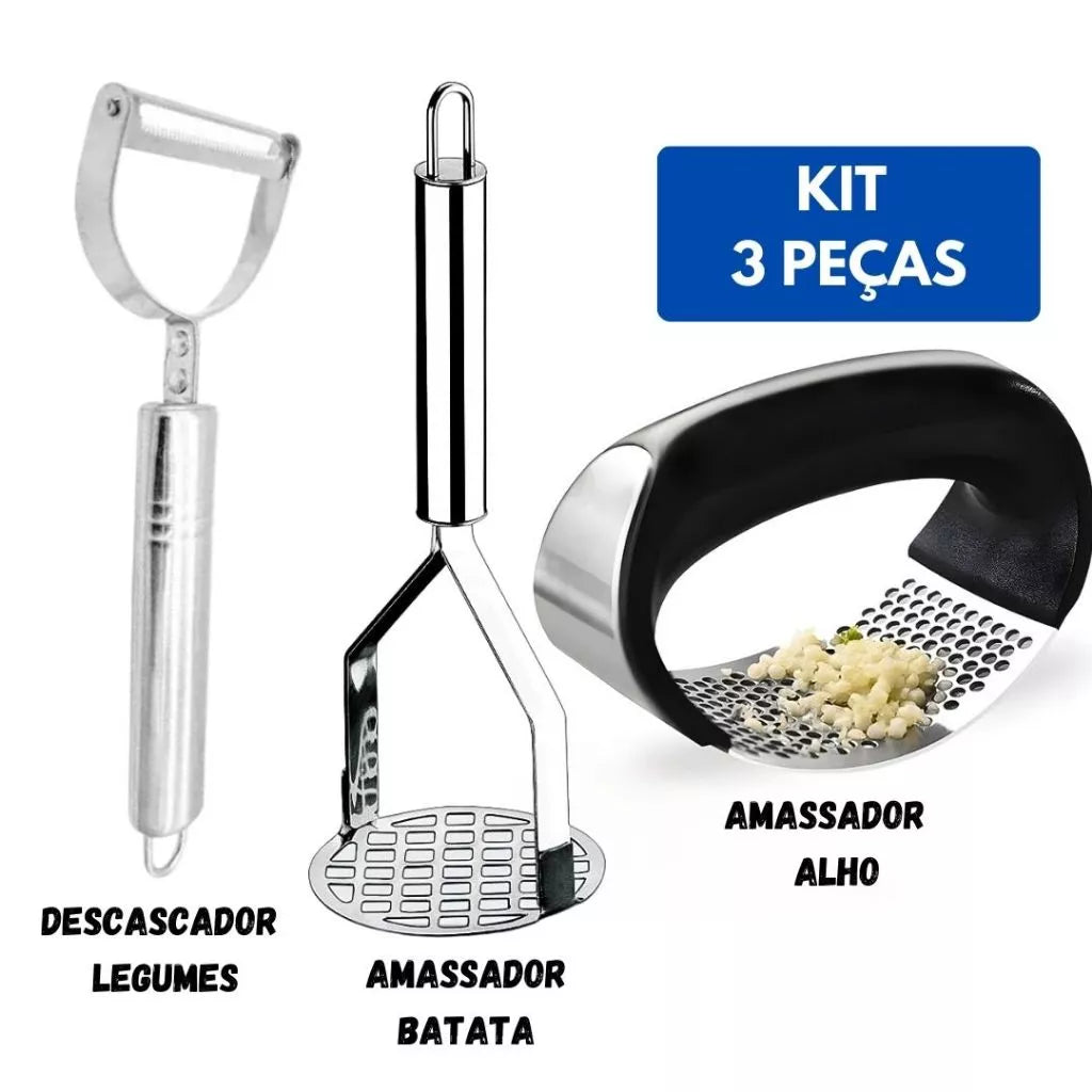 Kit 03 Peças de Amassadores em Inox